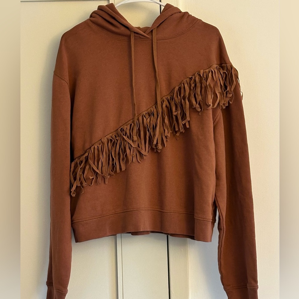 Anthropologie Pilcro Rust Fringe Hoodie Boho Western L - Picture 5 of 8